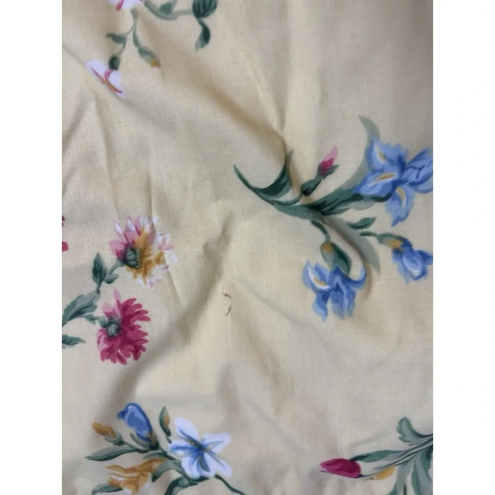 Vintage Yellow Floral Valances With Blue Piping Lined Custom Made Set Of 2